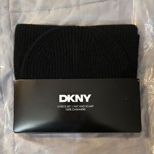 DKNY Black Cashmere Hat and Scarf Set